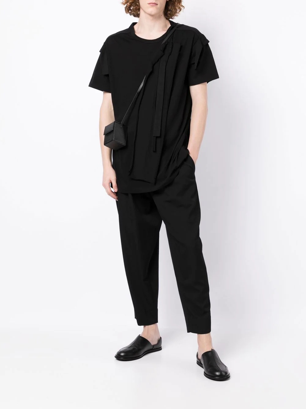 panelled drawstring cotton T-shirt - 2