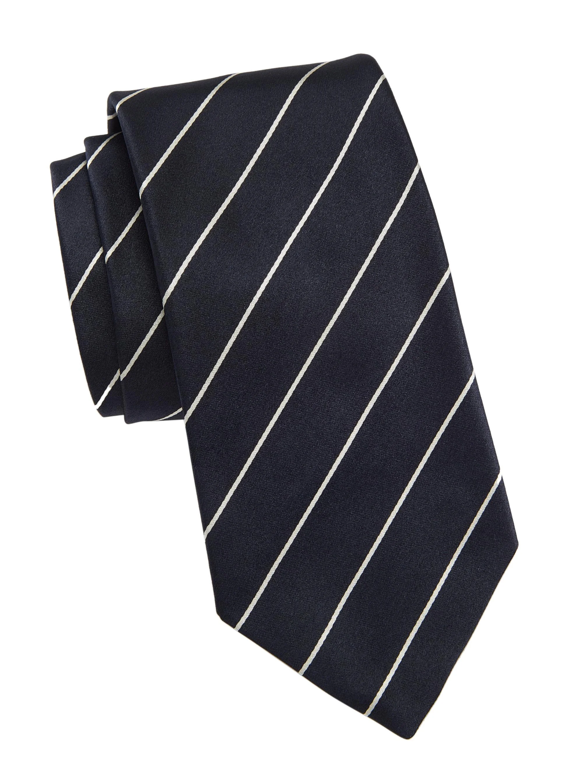 Men's Diagonal Stripe Silk Tie - Dark Navy - 1