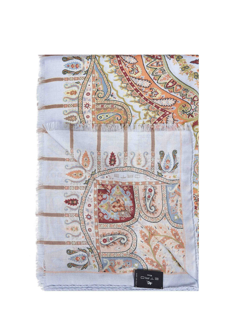 Etro Beige cashmere blend floral-pattern scarf outlook