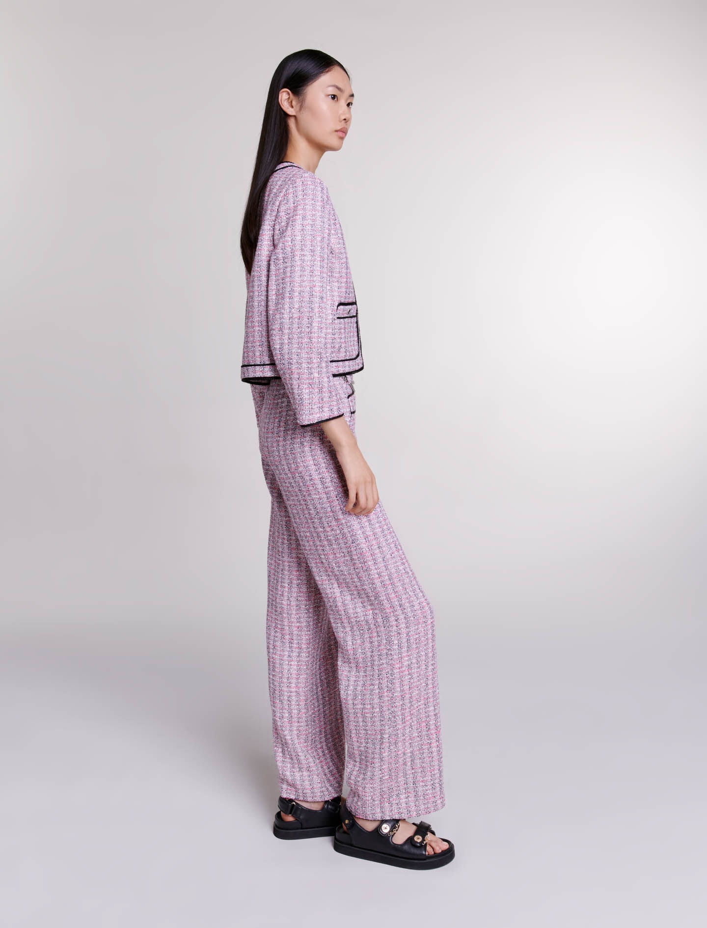 Wide-leg tweed trousers - 9