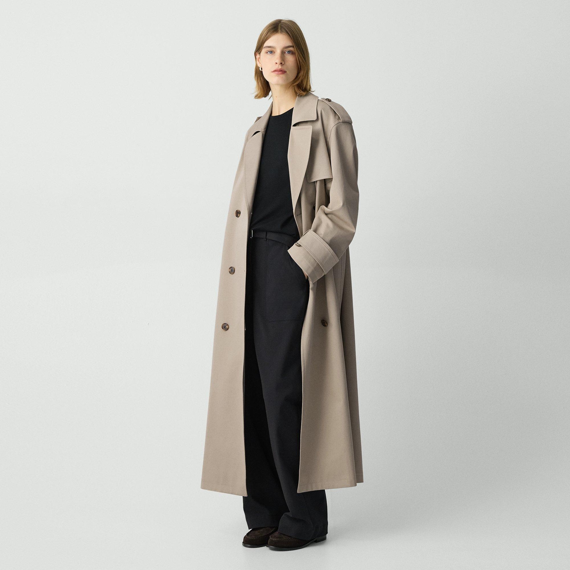 Oversized Double-Breasted Trench Coat in Cotton Gabardine - 3