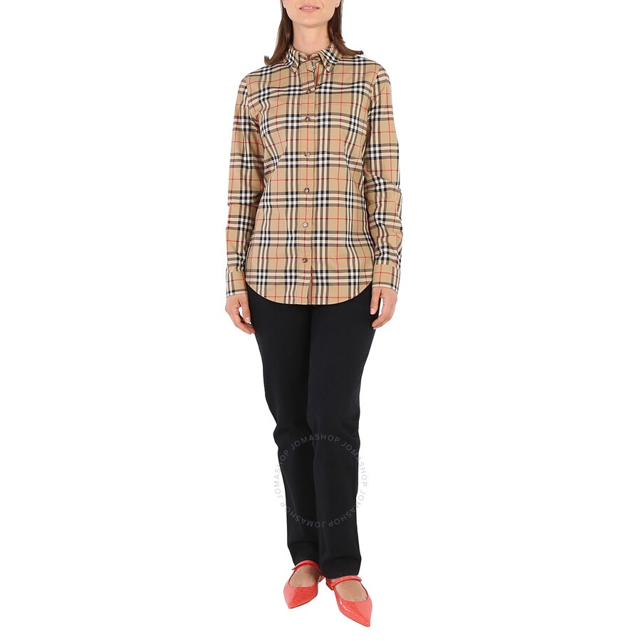 Burberry Ladies Vintage Check Stretch Cotton Button-down Collar Shirt - 4