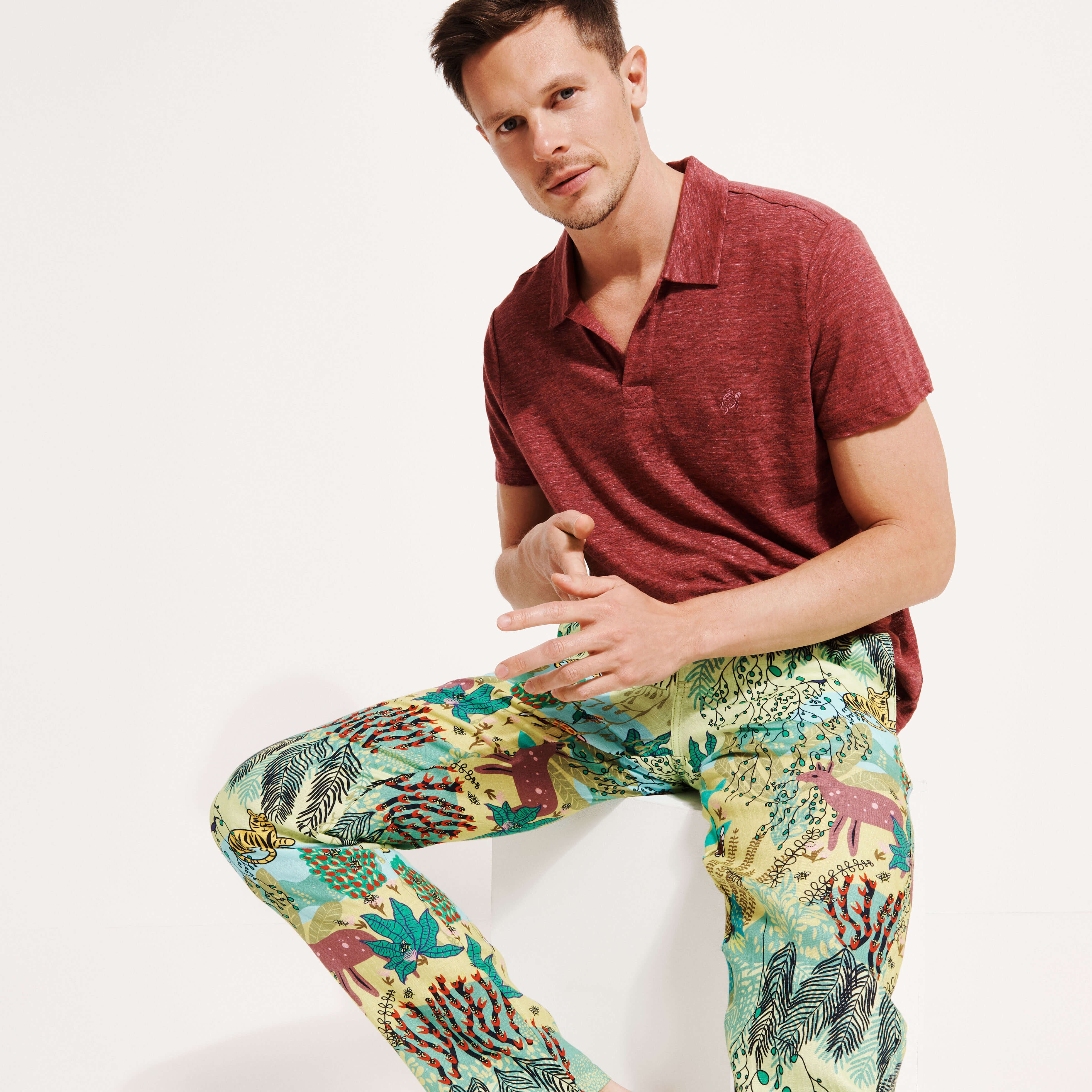 Men Printed Linen Pants Jungle Rousseau - 8