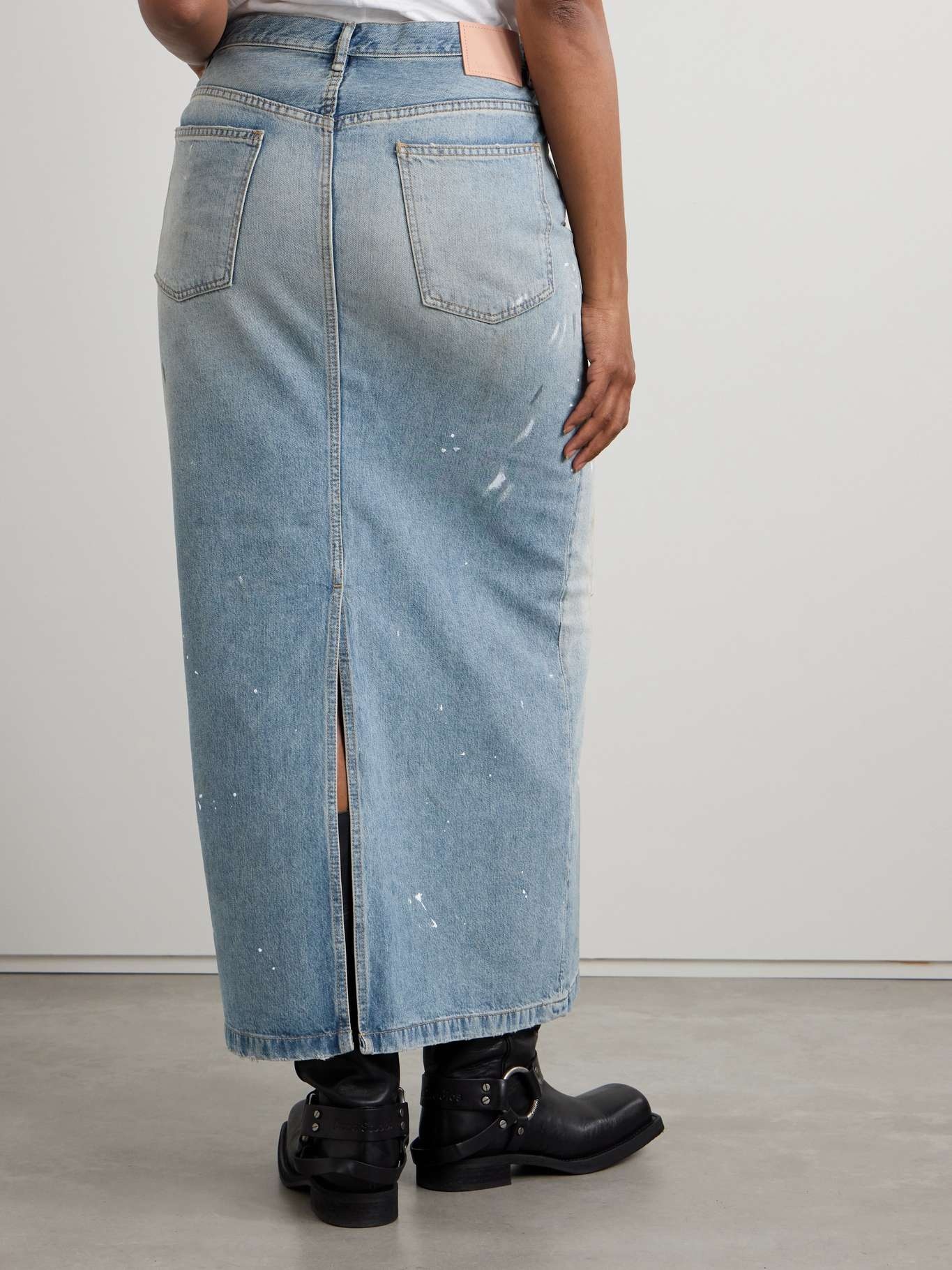 Paint-splattered denim maxi skirt - 4