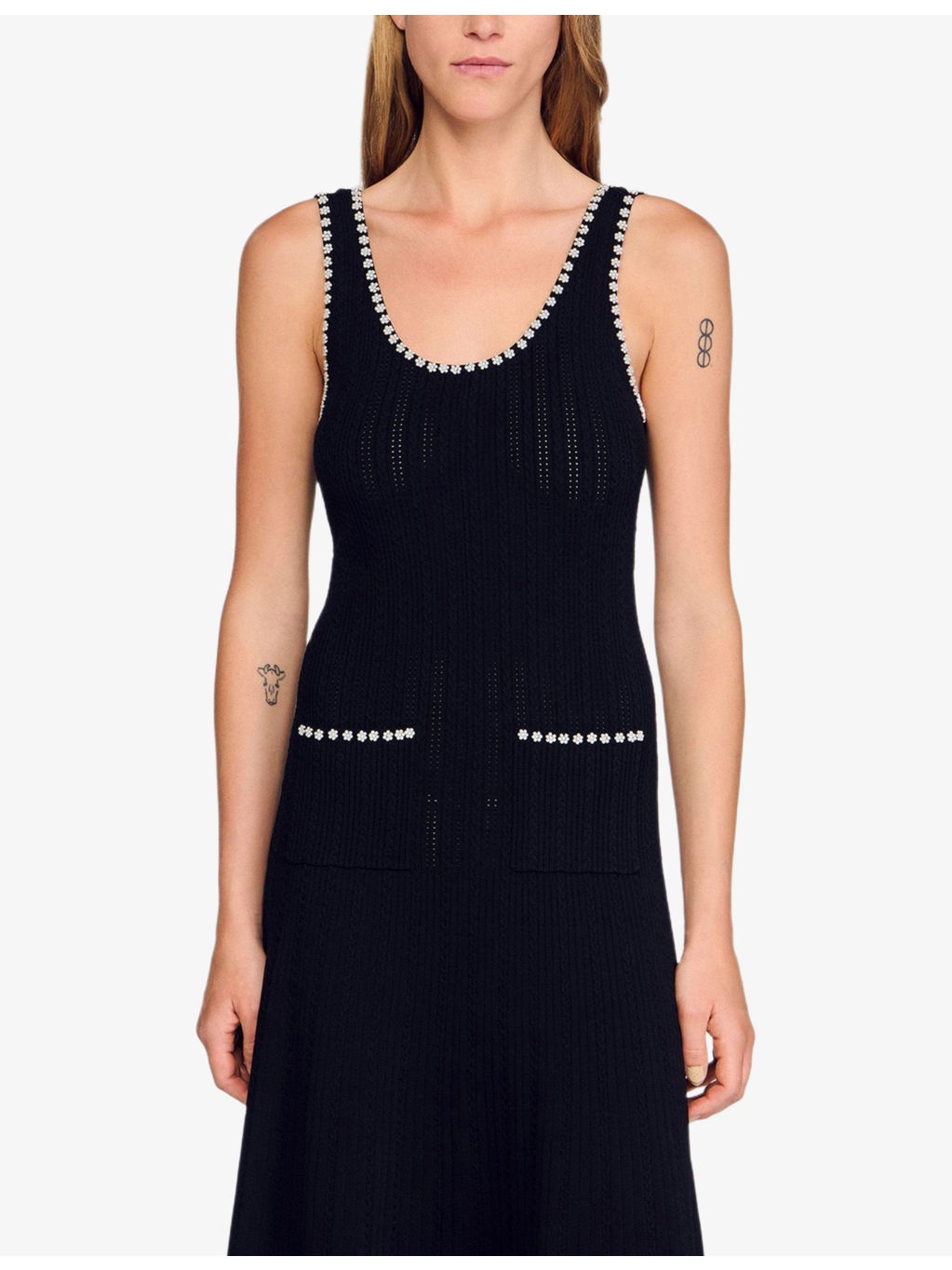 Scoop-Neck Bead-Embellished Stretch-Knit Midi Dress - 3