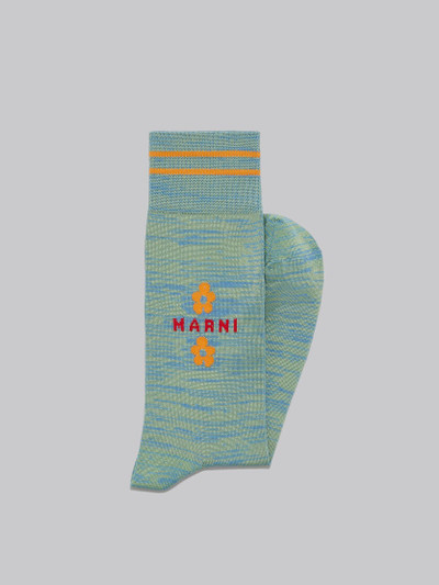 Marni LIGHT BLUE AND GREEN MOULINÉ COTTON SOCKS WITH FLOWERS outlook