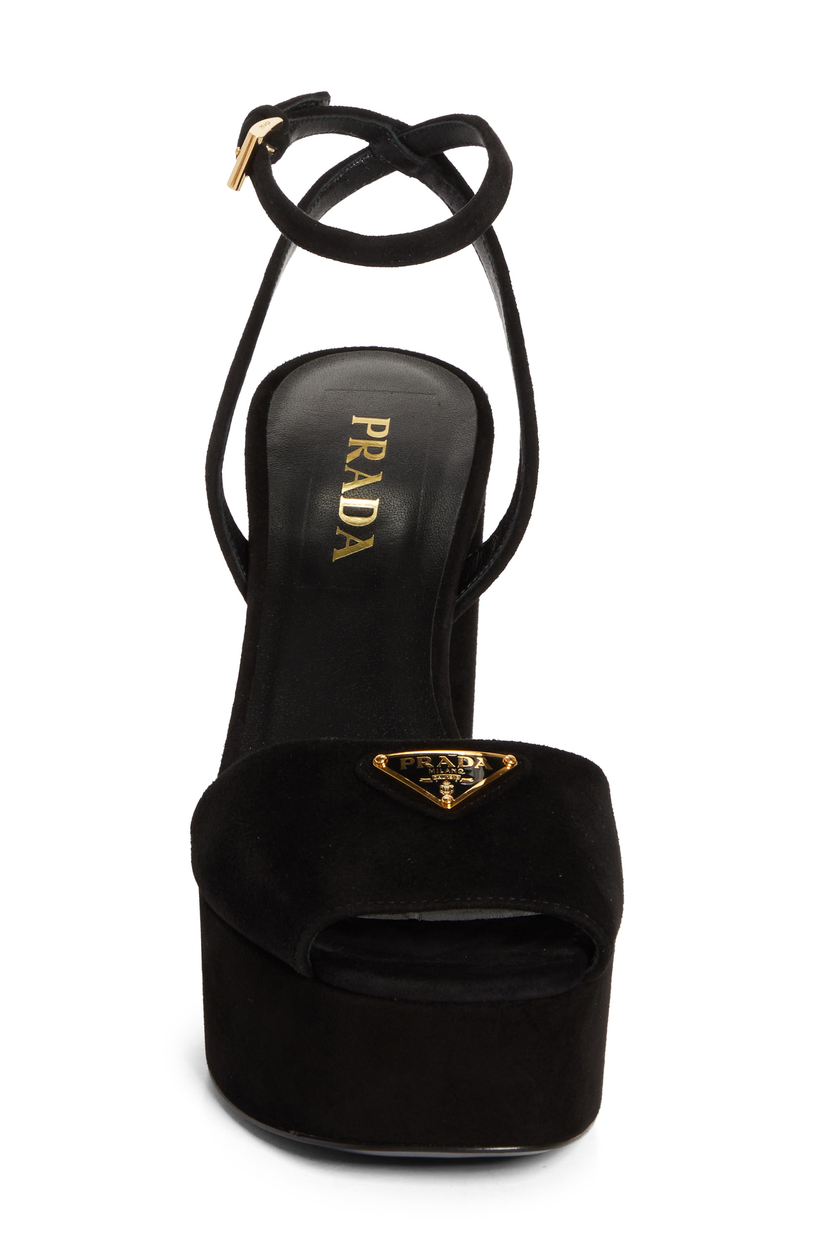 Prada Triangle Logo Ankle Strap Plaform Sandal in Nero at Nordstrom - 4