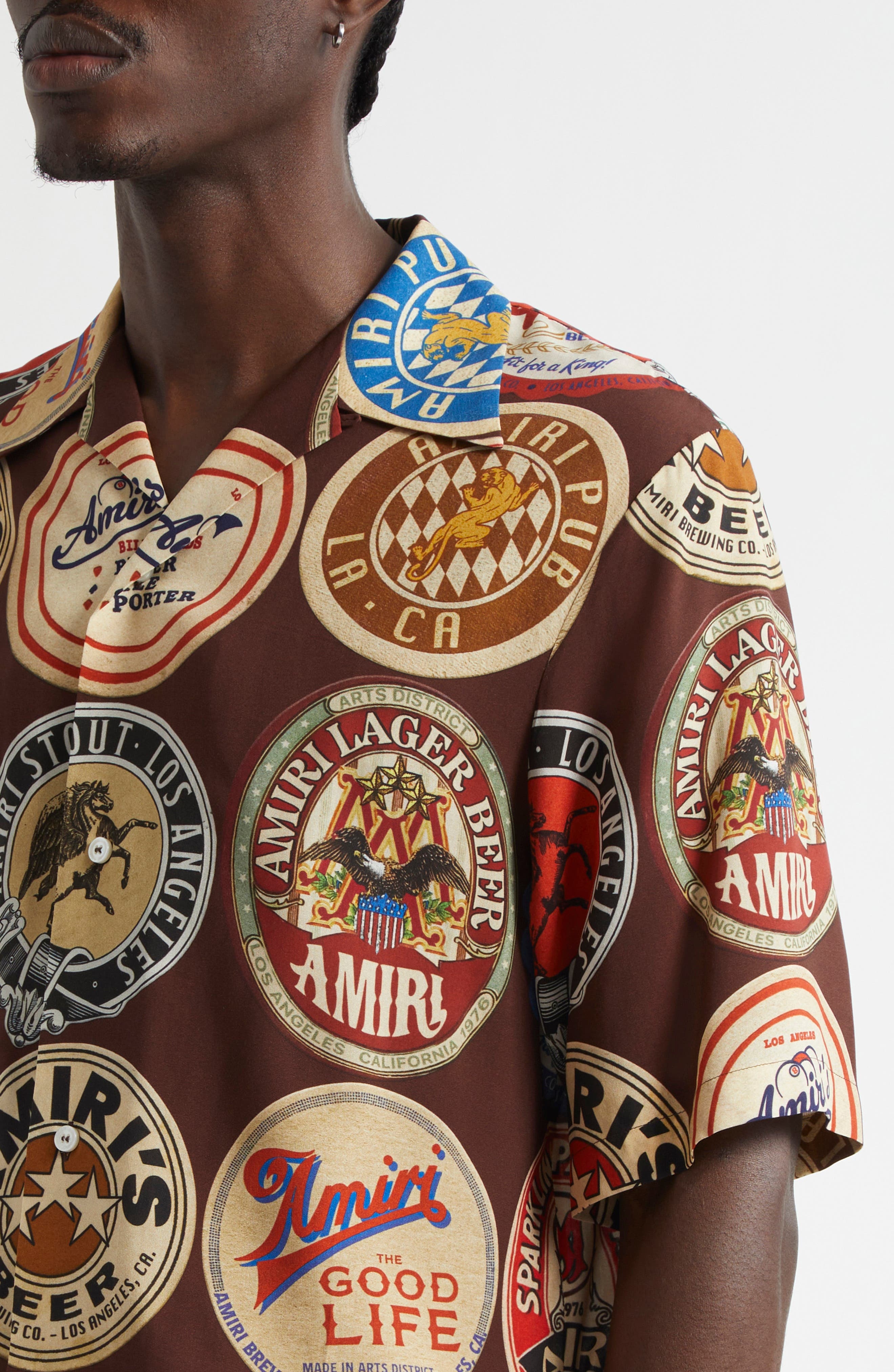 AMIRI Coasters Print Bowling Shirt in Chocolate at Nordstrom - 5