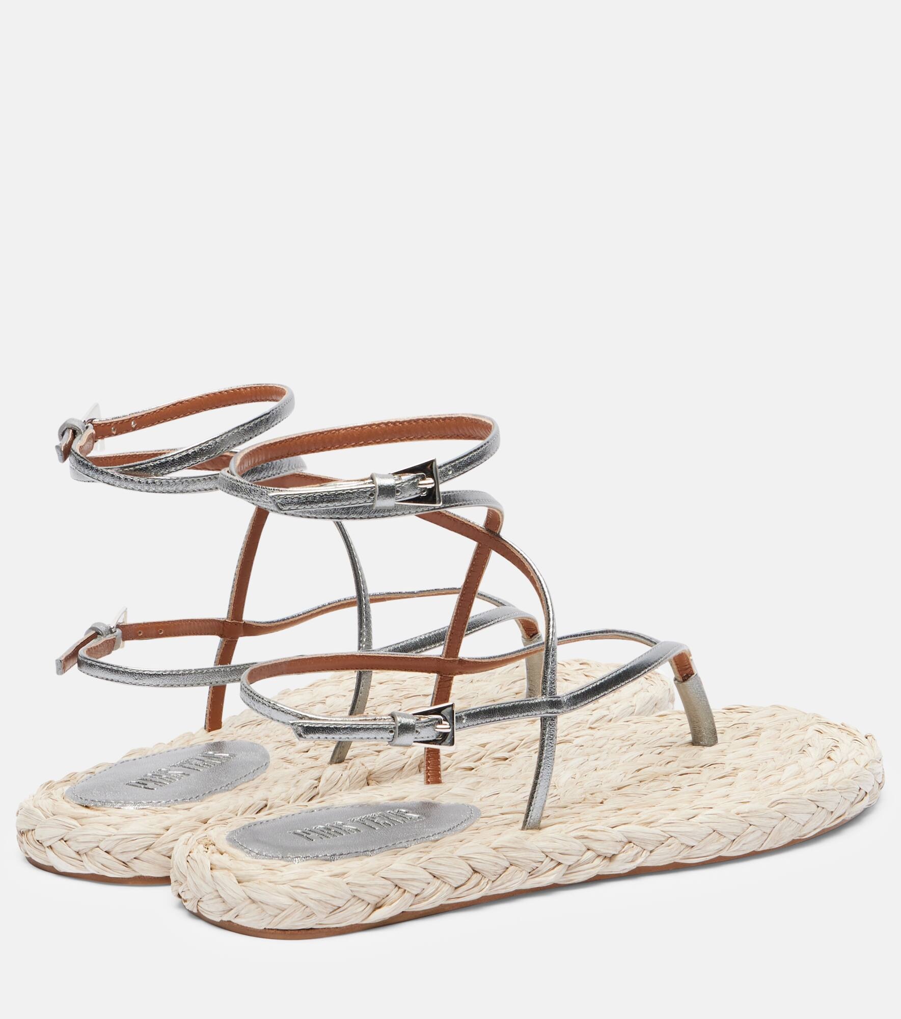 Hydra metallic leather and raffia sandals - 2