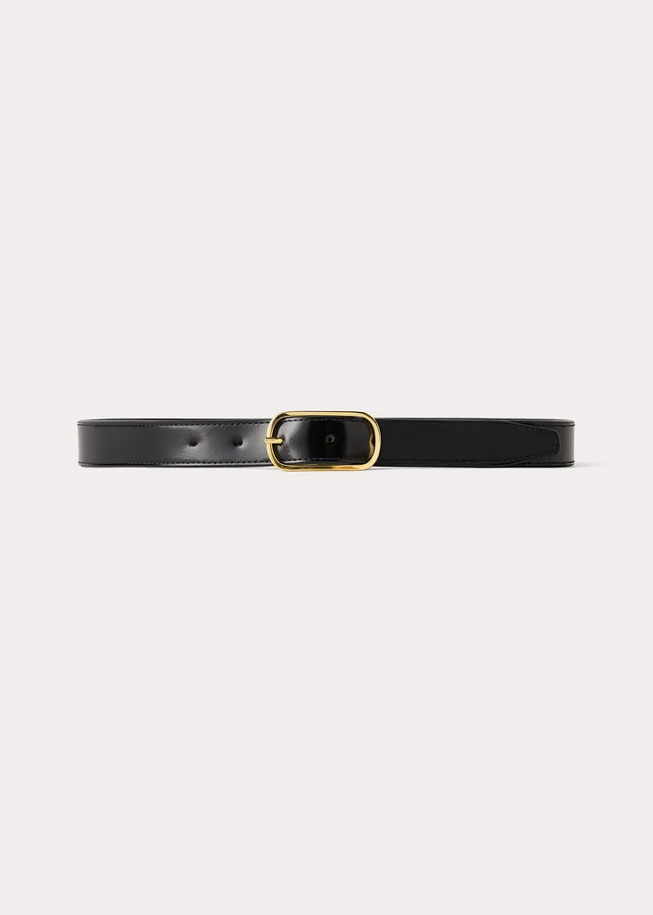 Wide oval buckle leather belt black - 3
