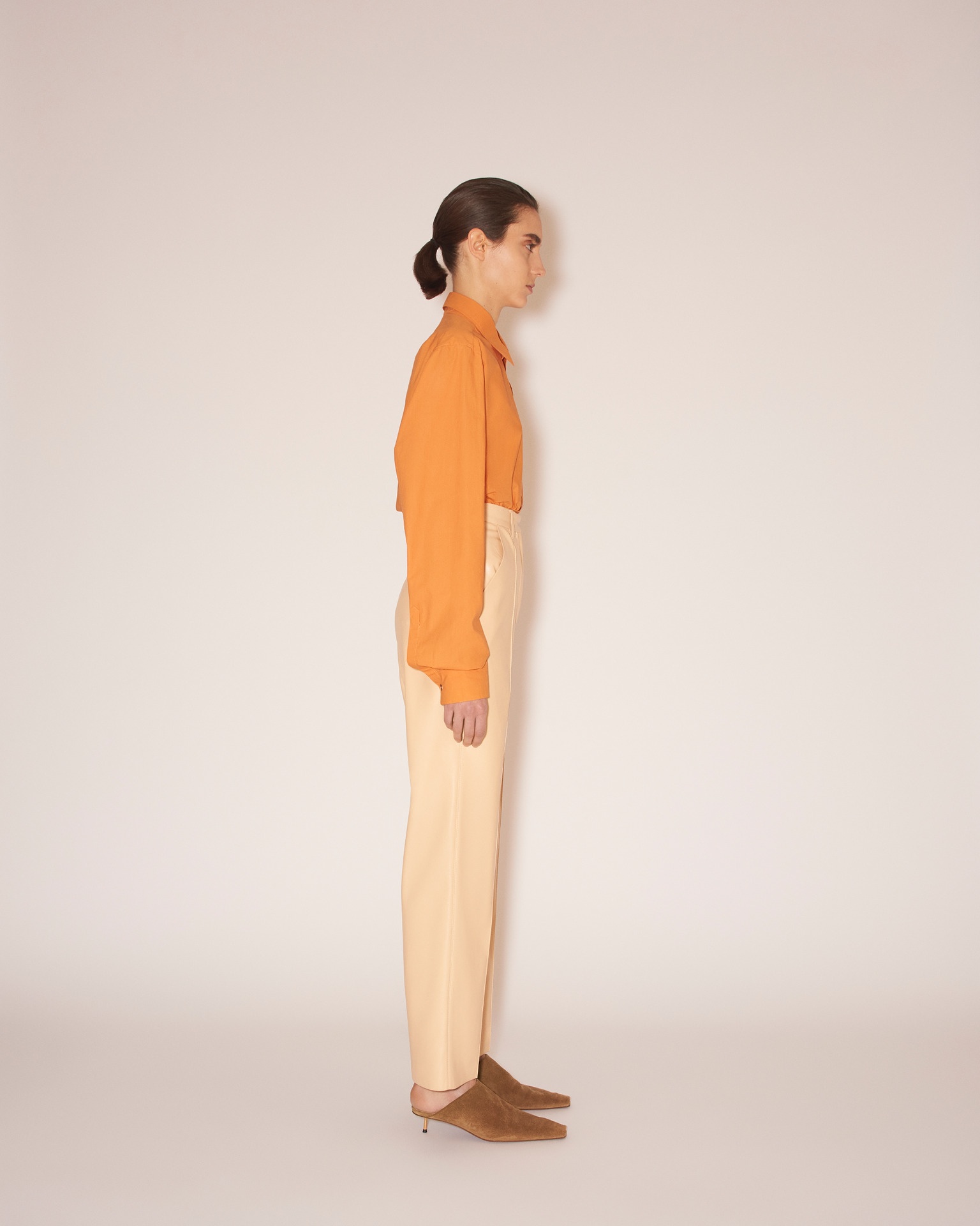 LUCEE - Vegan leather straight-leg trousers - Eggshell - 4