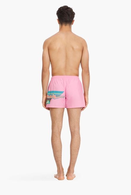 Pink swimsuit with Balmain logo print - 3