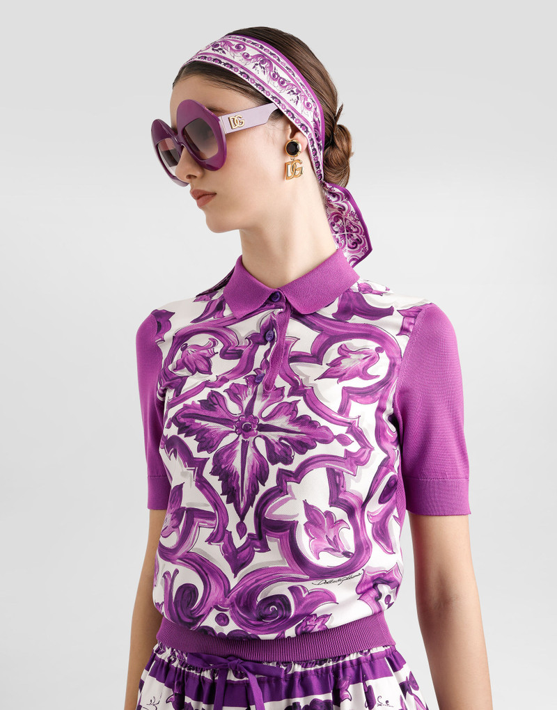 Majolica-print silk polo 4