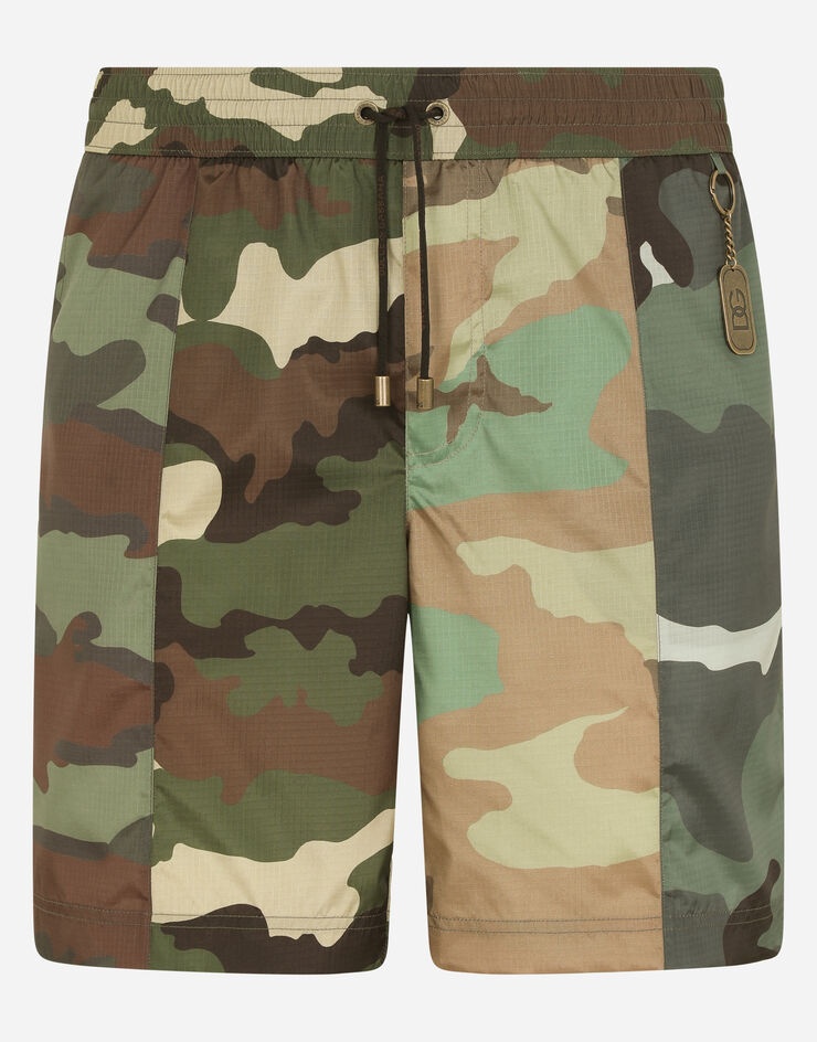 Mid-length swim trunks with camouflage patchwork design - 1