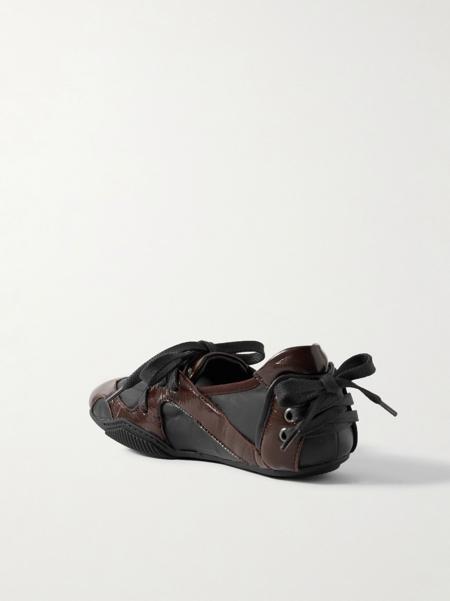 Paneled smooth and patent-leather sneakers Brown - 3