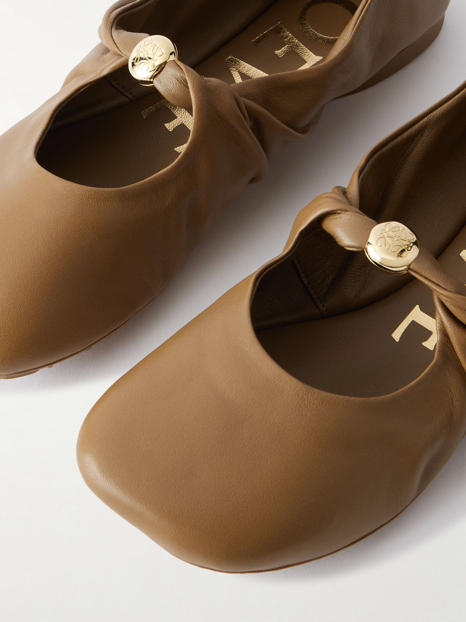 Pebble embellished leather ballet flats Brown - 4