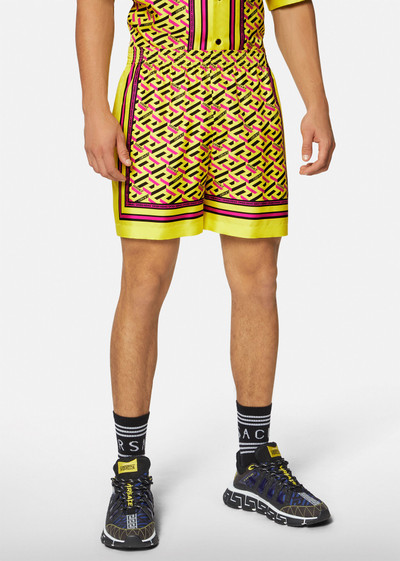 VERSACE La Greca Print Silk Shorts outlook