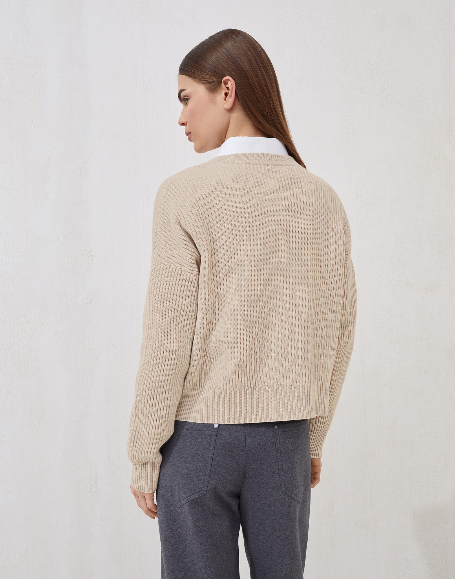 Virgin wool, cashmere and silk English rib cardigan with metal buttons - 2