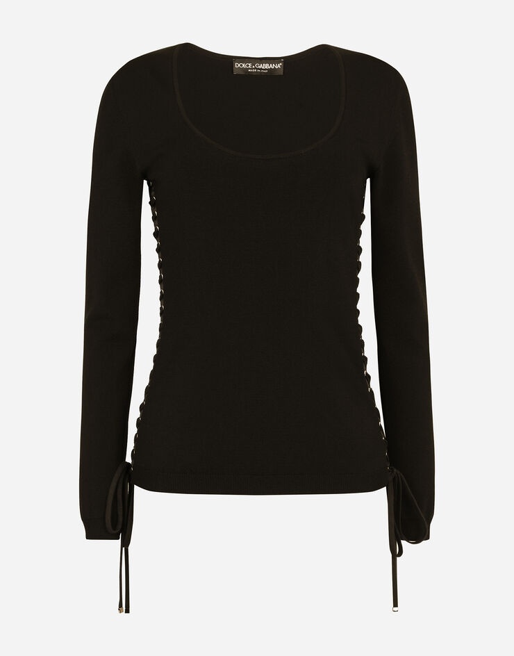 Viscose sweater with lacing and eyelets - 1