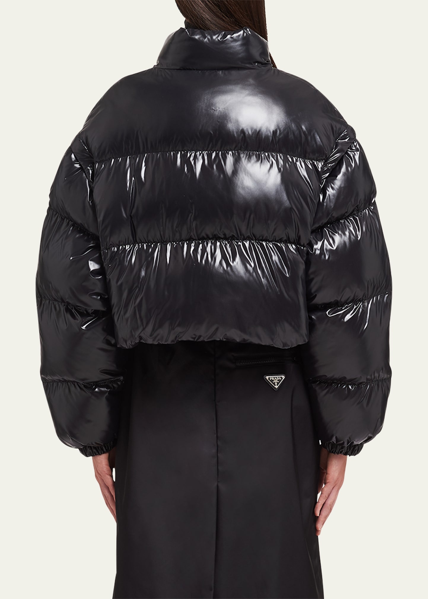 Crop Drawstring Nylon Down Jacket - 3