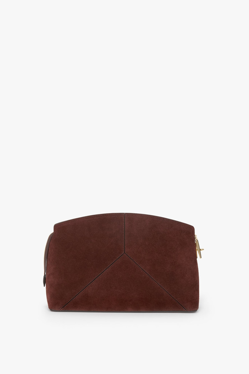 Victoria Clutch Bag In Dark Brown Suede 4