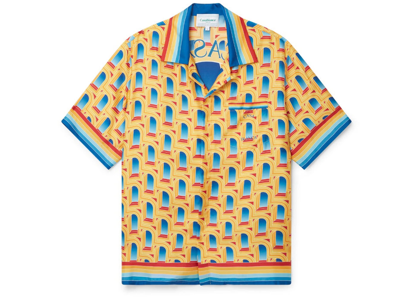 Casablanca L'Arche De Jour Cuban Collar Silk Shirt Yellow/Orange/Blue - 2