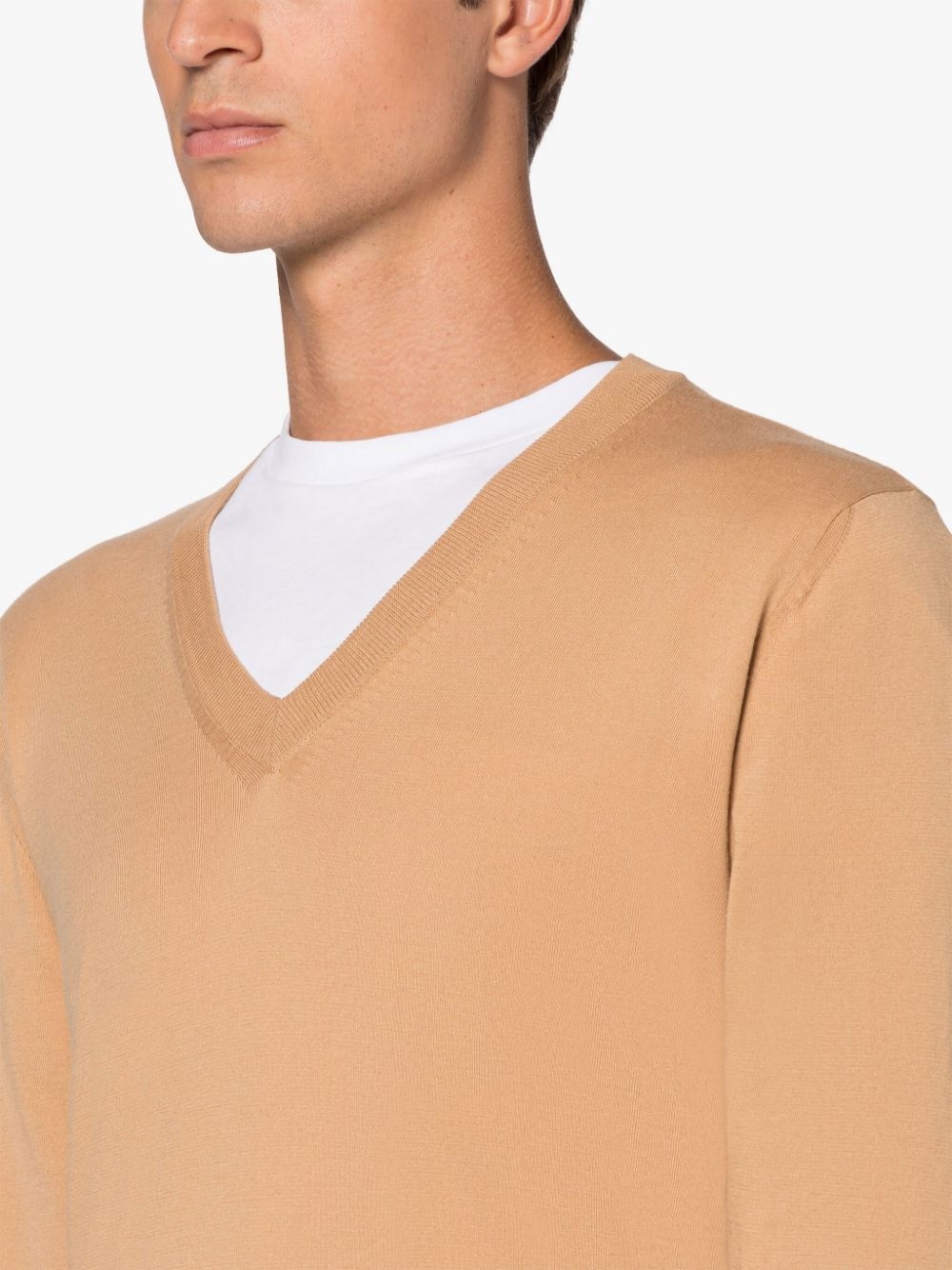DEEP V NECK BEIGE COTTON SWEATER - 5