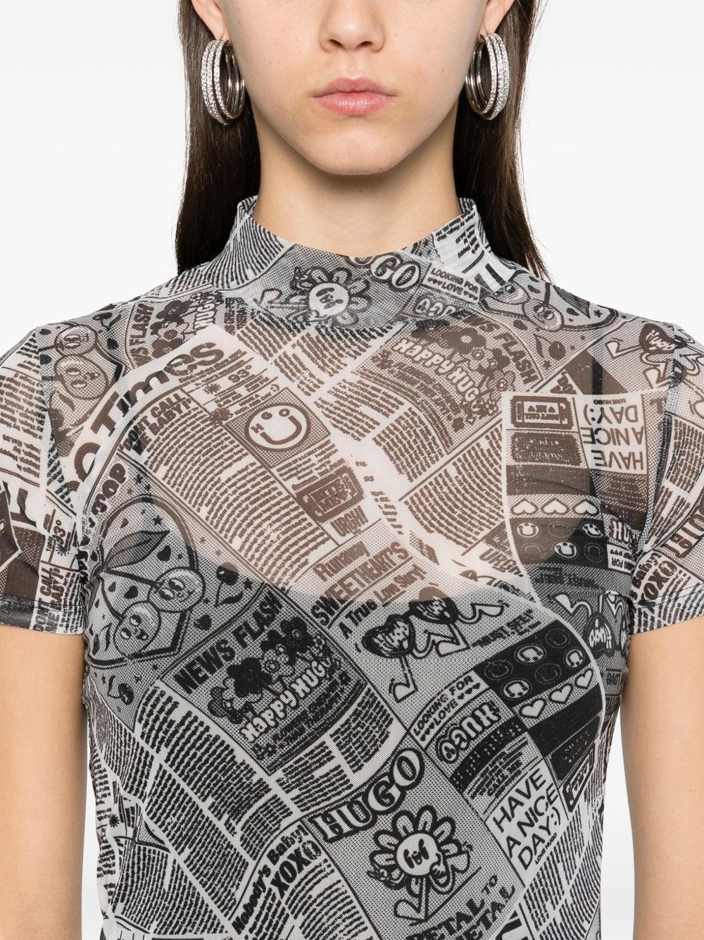 newspaper-print mesh mini dress - 5