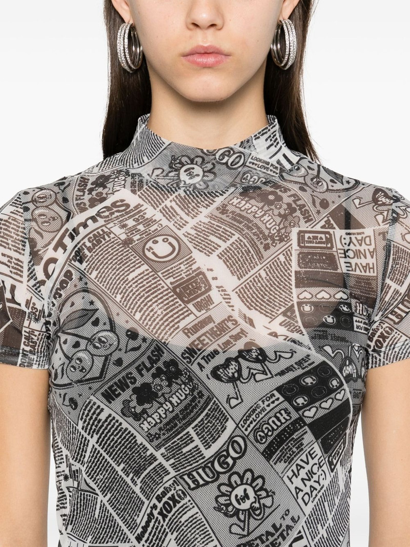 newspaper-print mesh mini dress 5