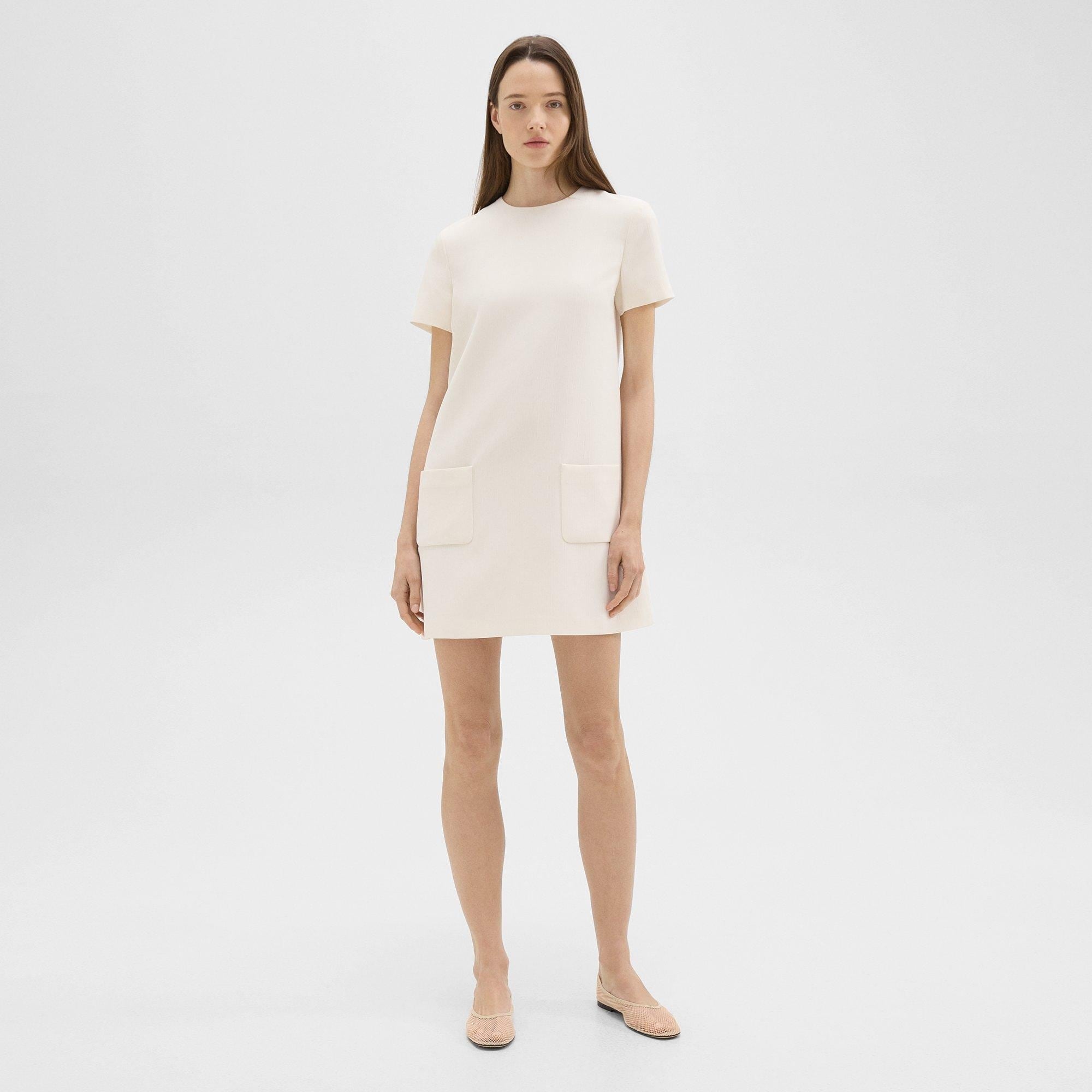 Short-Sleeve Mini Dress in Striped Admiral Crepe - 2