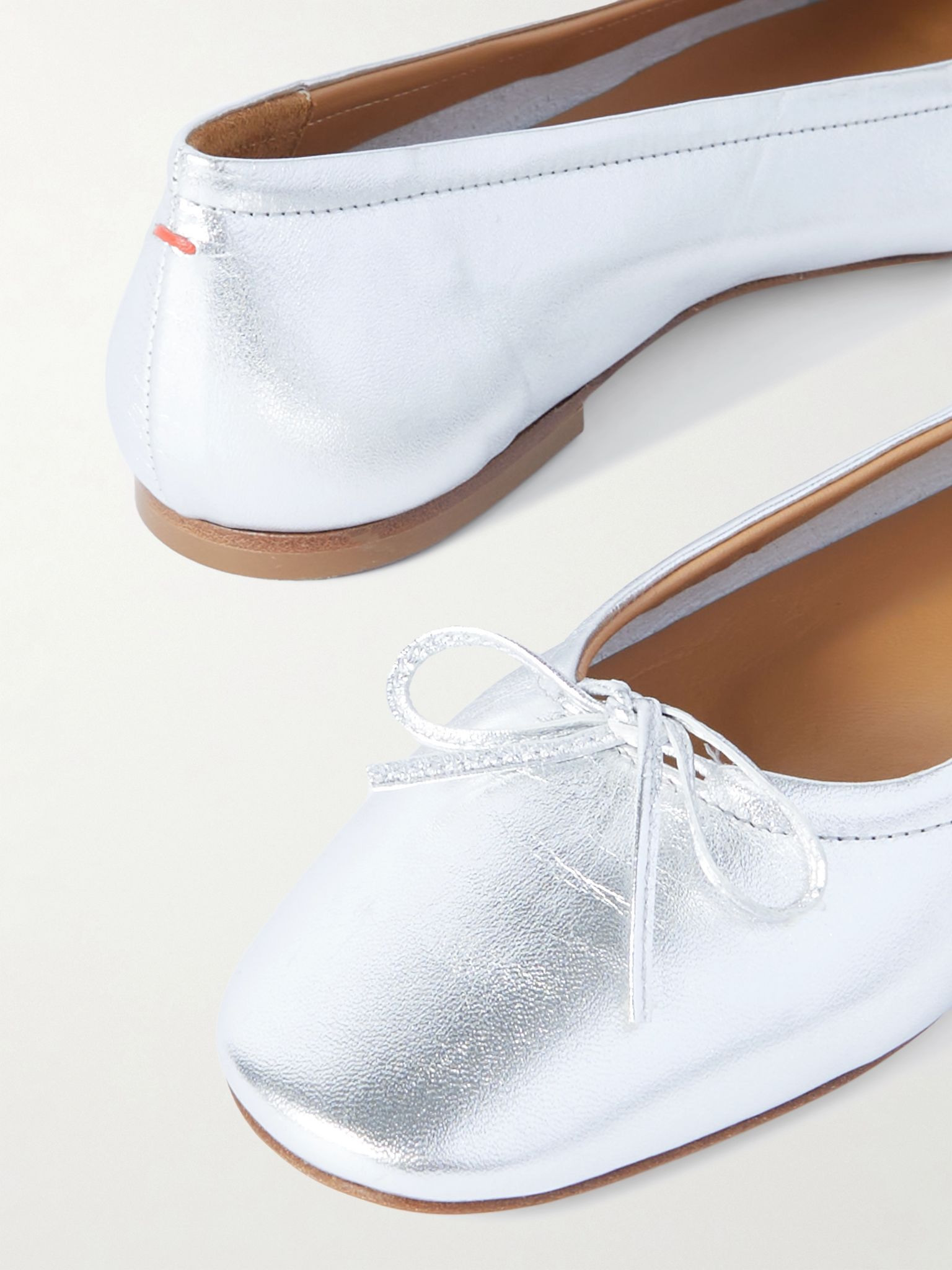 Delfina bow-detailed metallic leather ballet flats Silver - 4