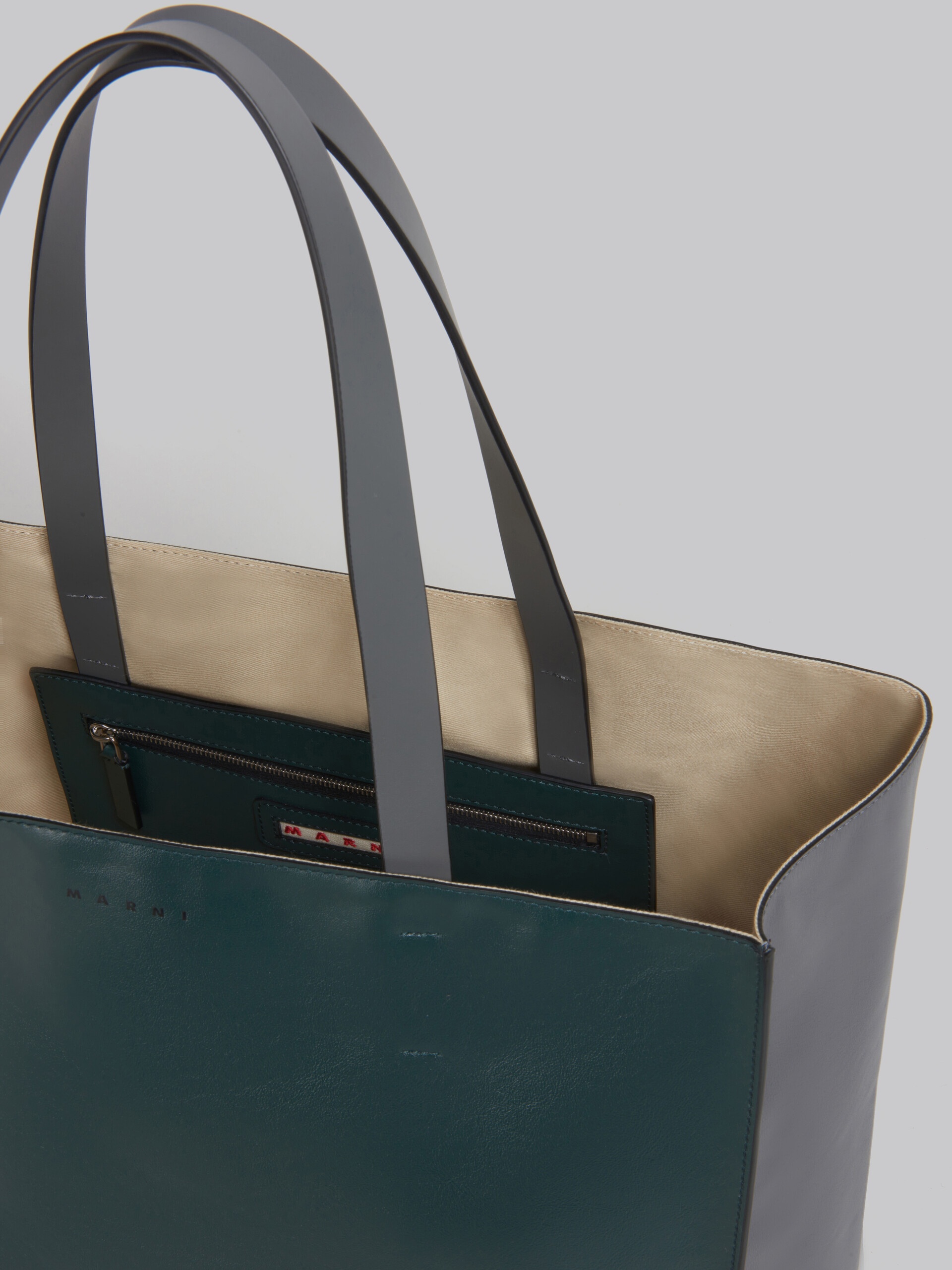 MUSEO SOFT BAG IN DARK GREEN AND DARK GREY LEATHER - 4