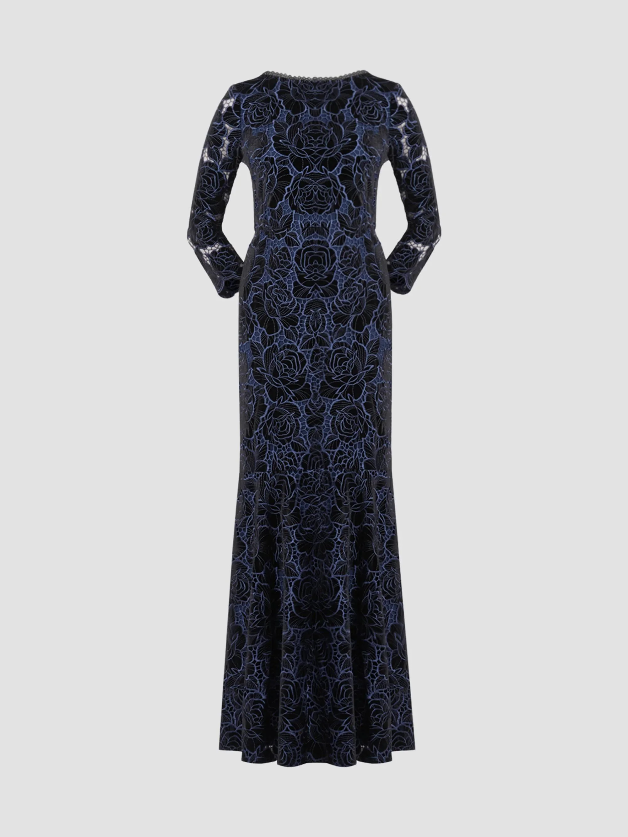 Women's Brianna Velvet Lace Gown - Navy - 1