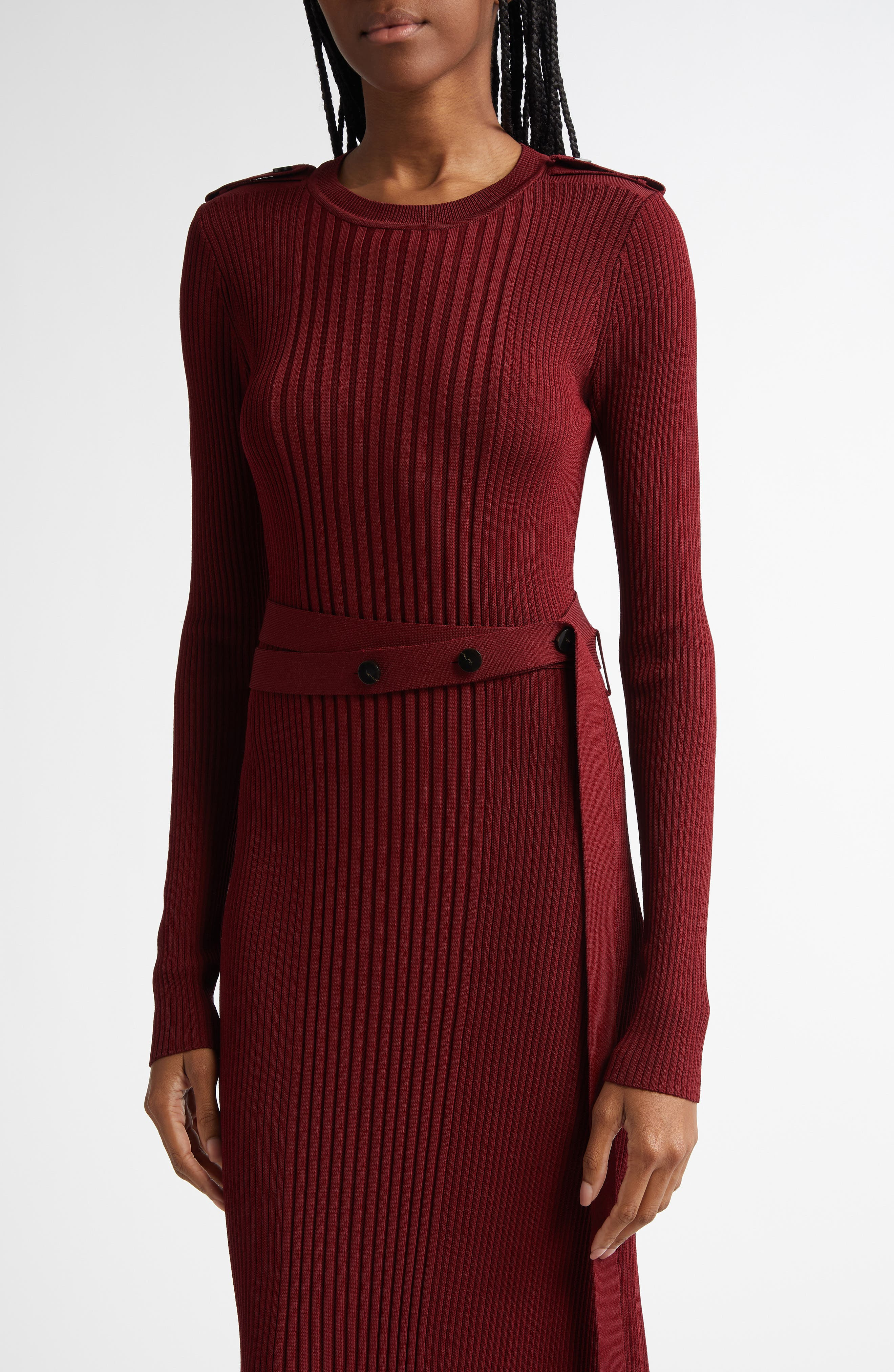 Proenza Schouler Lauryn Long Sleeve Rib Sweater Dress in Dark Red at Nordstrom - 4