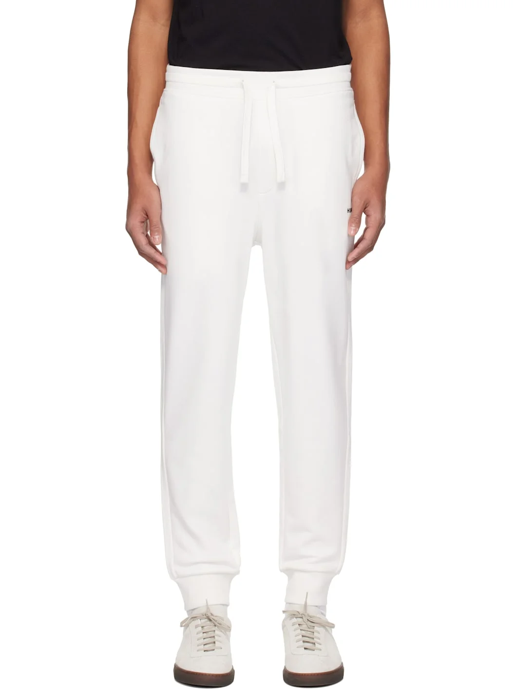 White Cuffed Logo Print Sweatpants - 1