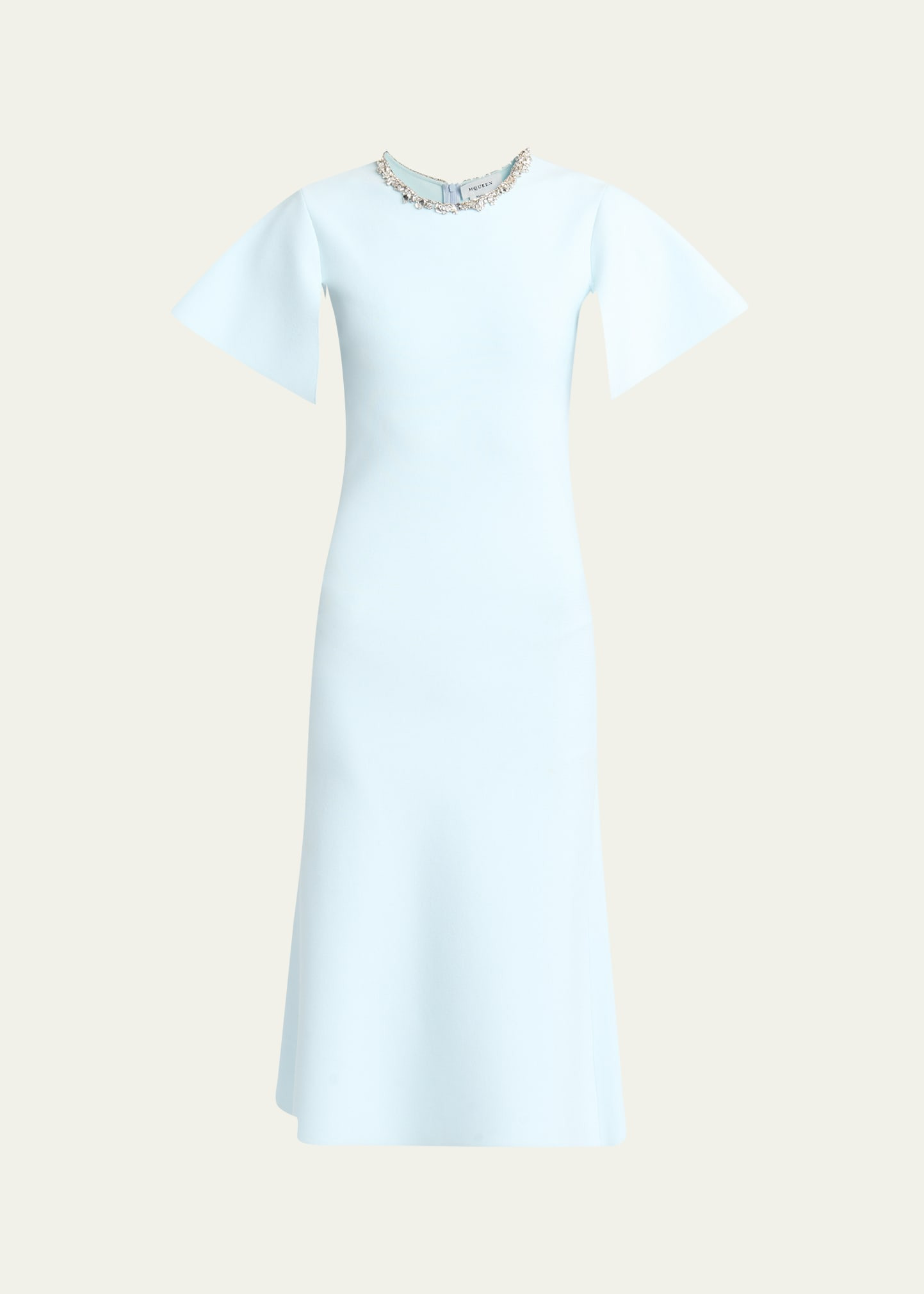 Crystal Neck Short-Sleeve Knit Midi Dress - 1