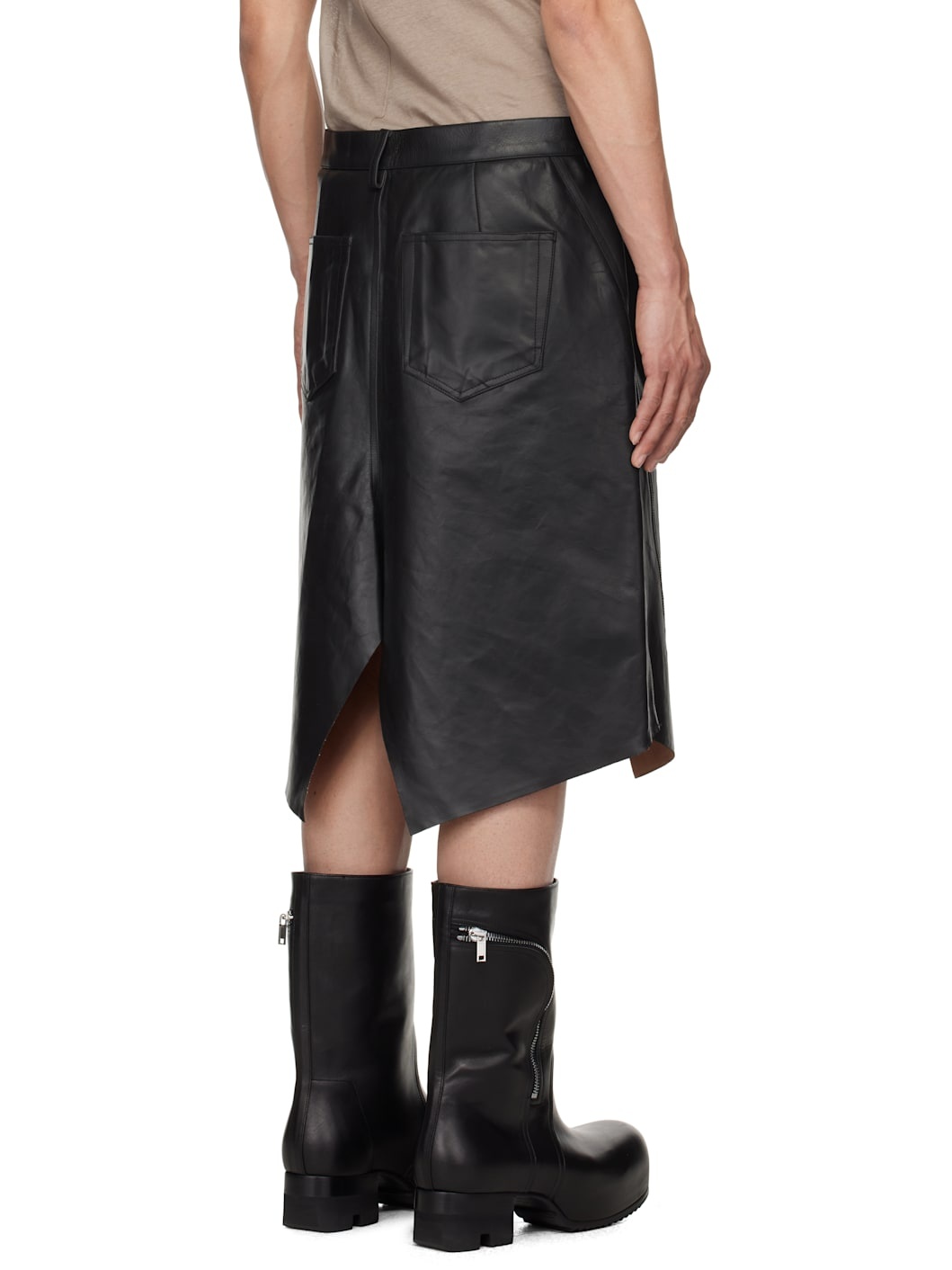 Black Hollywood Slivered Leather Skirt - 3