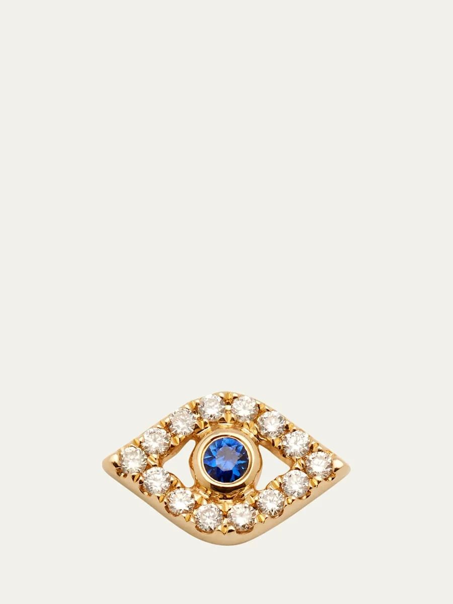 14K Yellow Gold Large Sapphire Bezel Eye Stud Earring, Single - 1