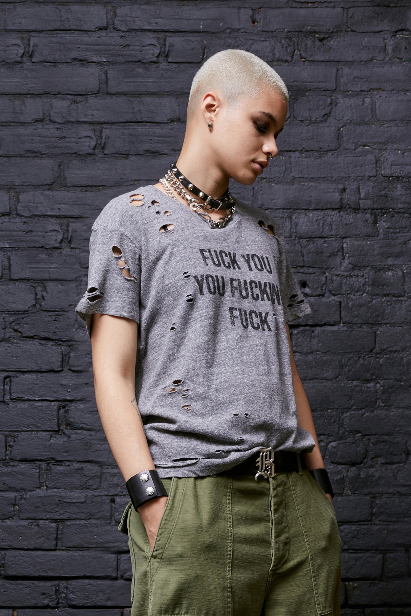 F.U. Ripped Boy T - Heather Grey | R13 Denim Official Site - 1