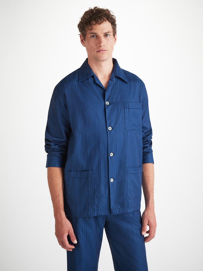Men's Classic Fit Pajamas Cotton Jacquard Navy Rope Pattern - 5