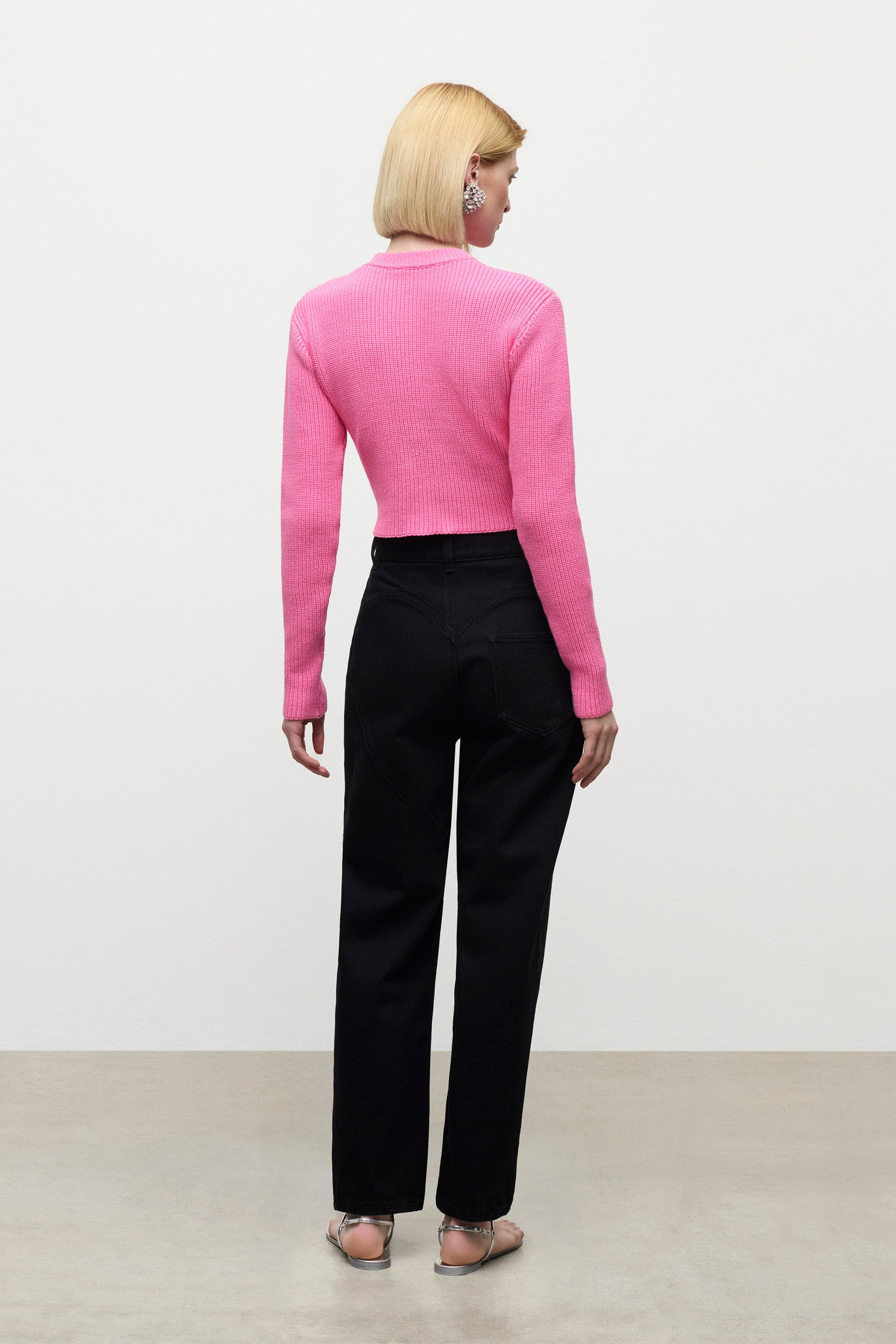 CRYSTAL CROCHET FLOWER CROPPED SWEATER - 4