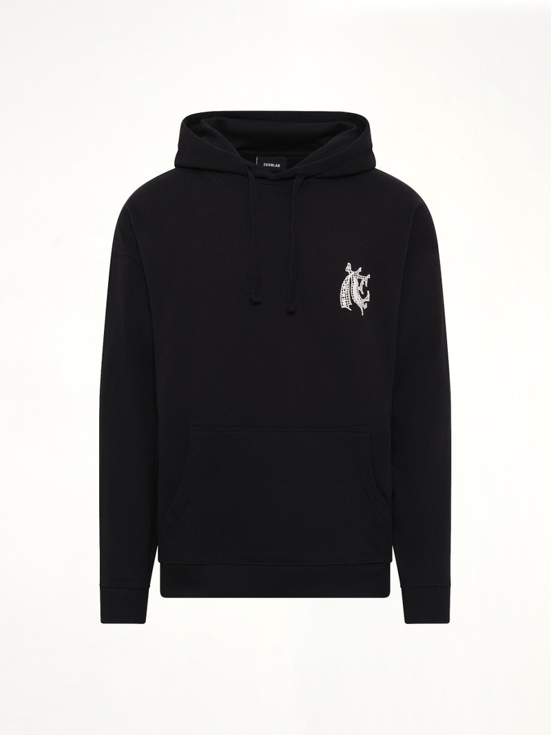 EGONLAB Hermine Print Cotton Hoodie in Black outlook