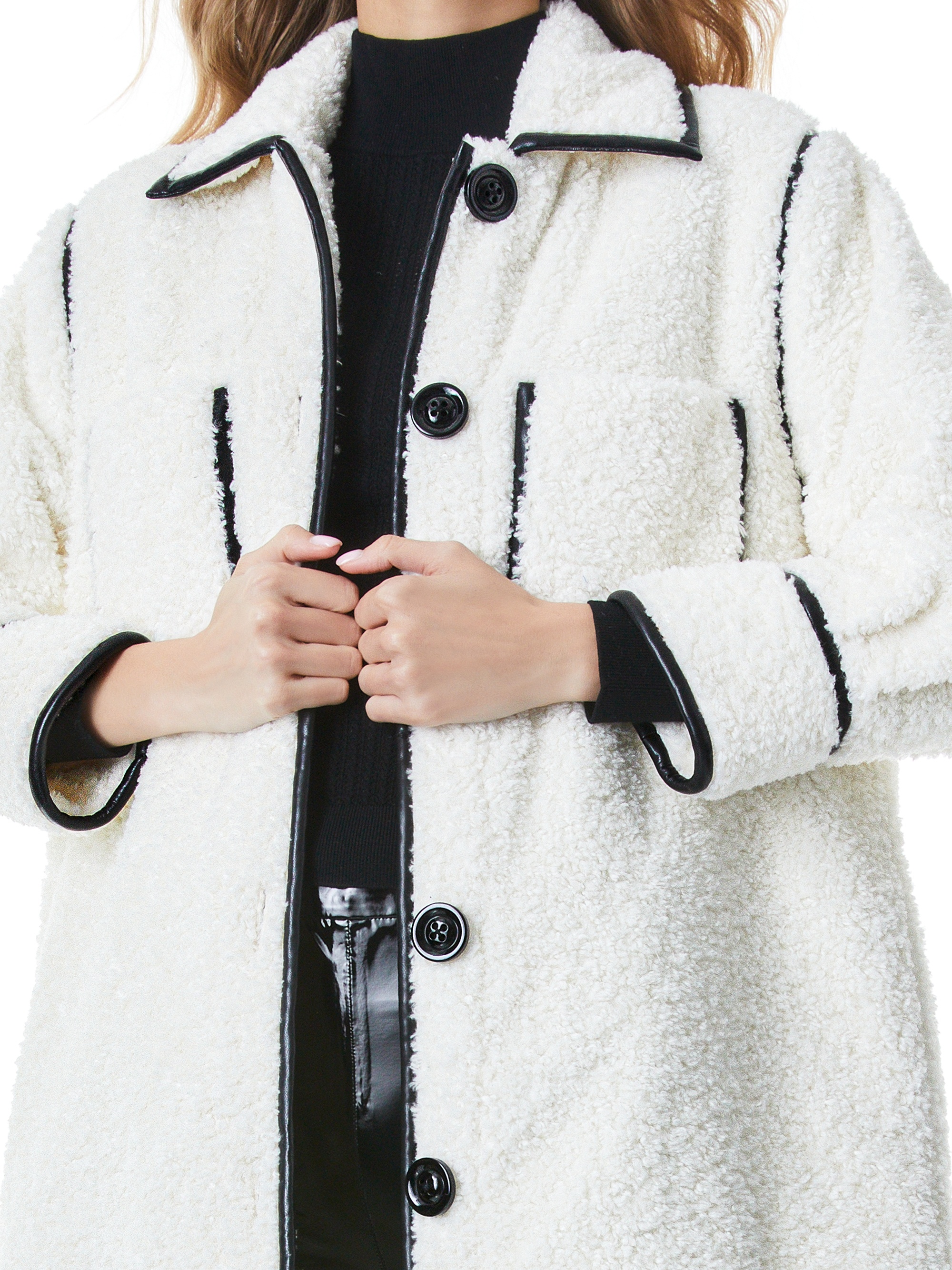 SAMSON FAUX SHEARLING PIPED COAT - 6