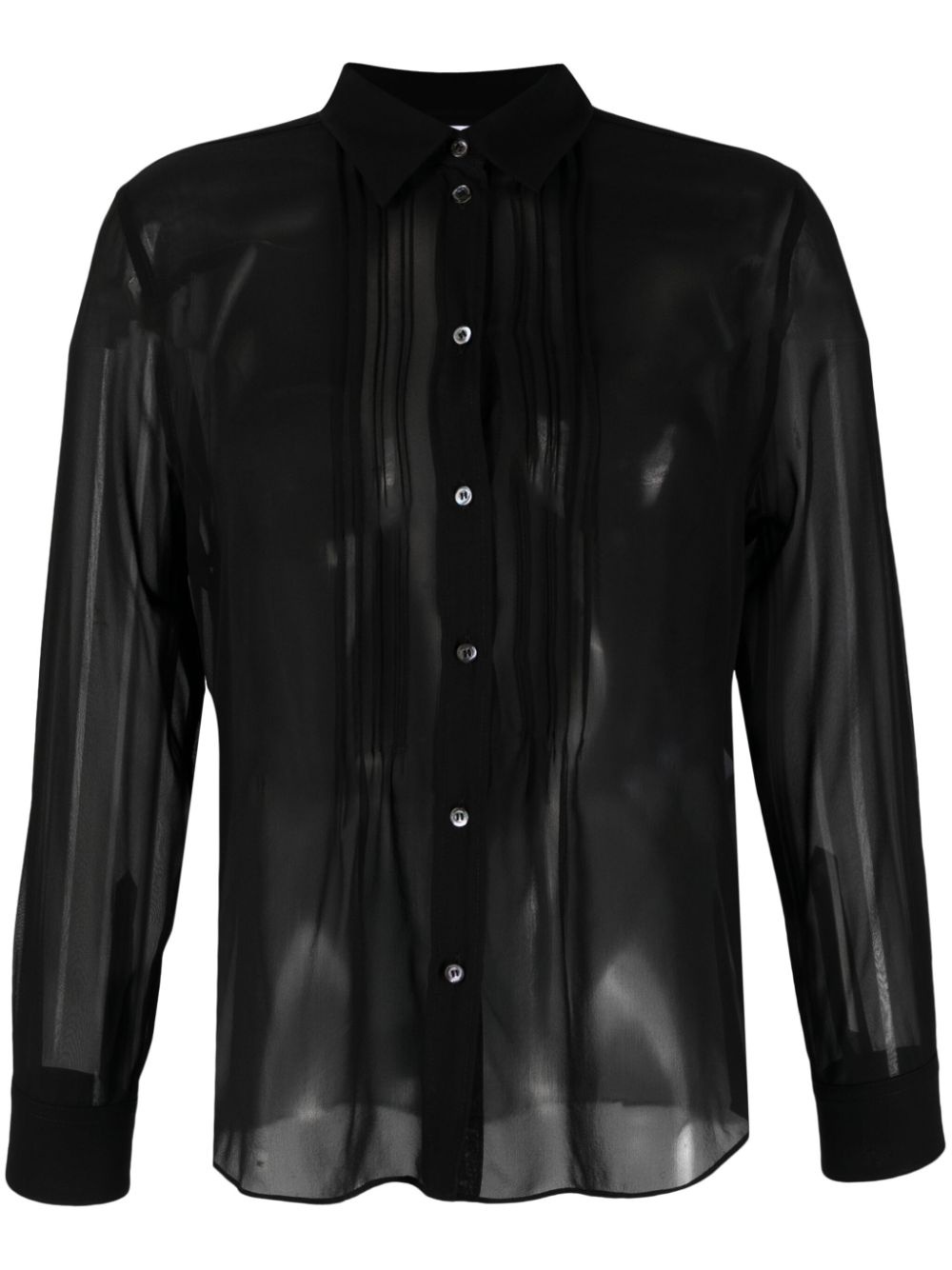 pintuck-detailing sheer silk shirt - 2