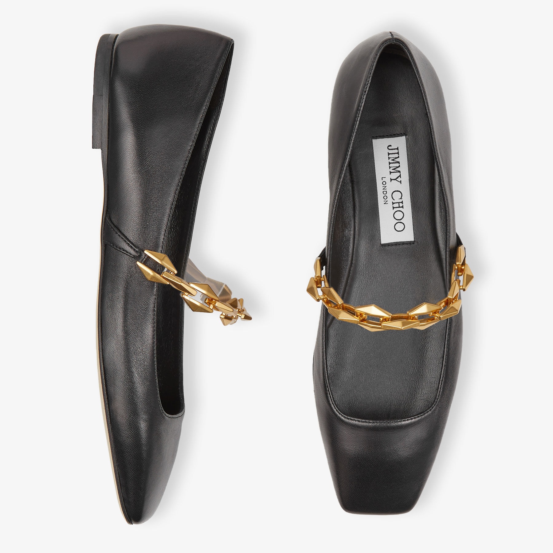 Diamond Tilda Flat
Black Nappa Leather Flats with Chain - 4
