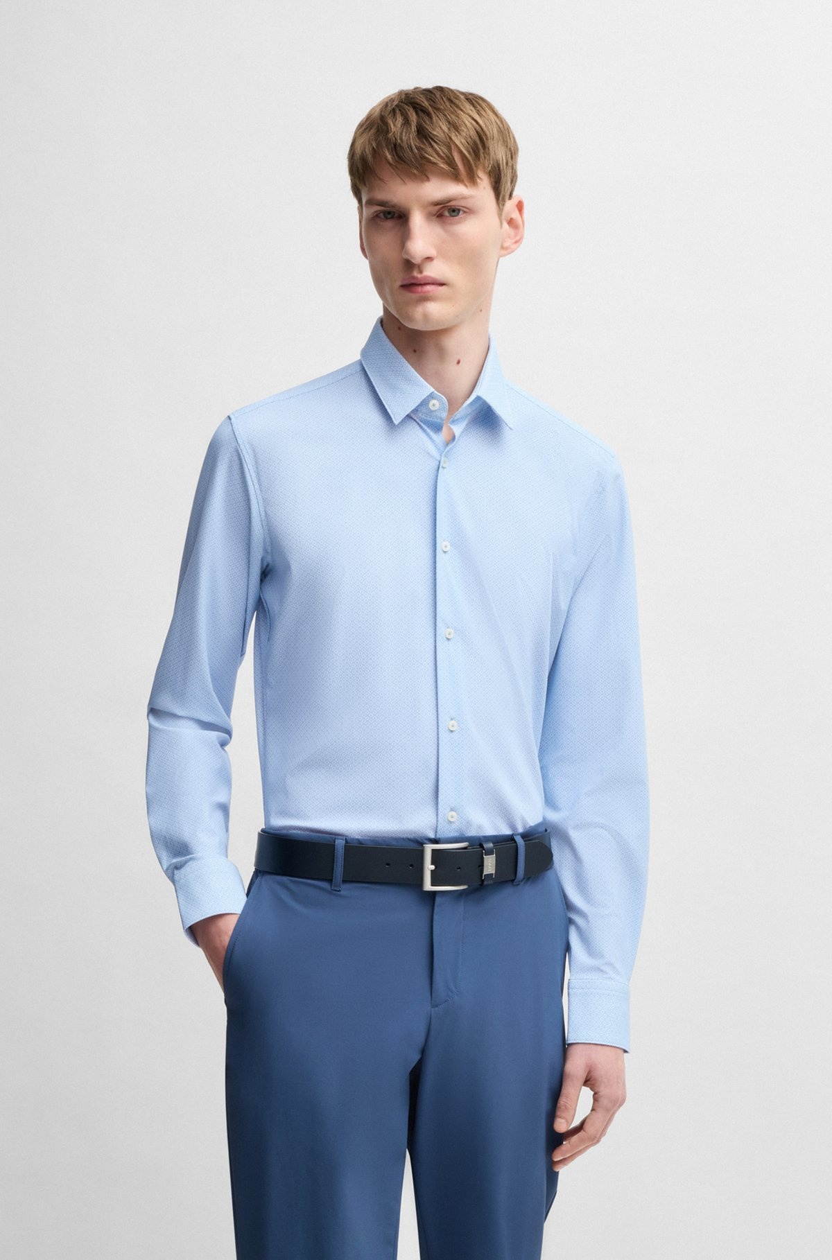 SLIM-FIT SHIRT IN GEOMETRIC-PRINT PERFORMANCE-STRETCH JERSEY - 2