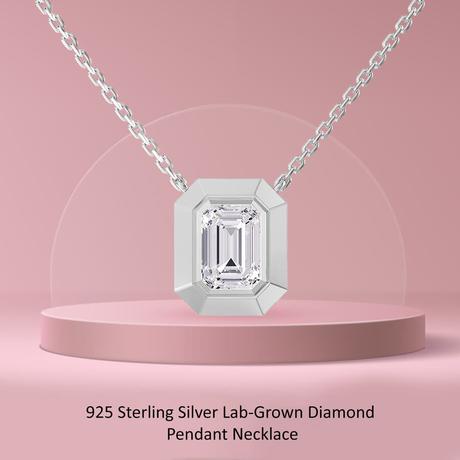 Diamond2Deal - Diamond2Deal 18k Vermeil Plated Silver 3 ct Radiant Cut Lab Grown Diamond Pendant Necklace 18" VVS-V - 4