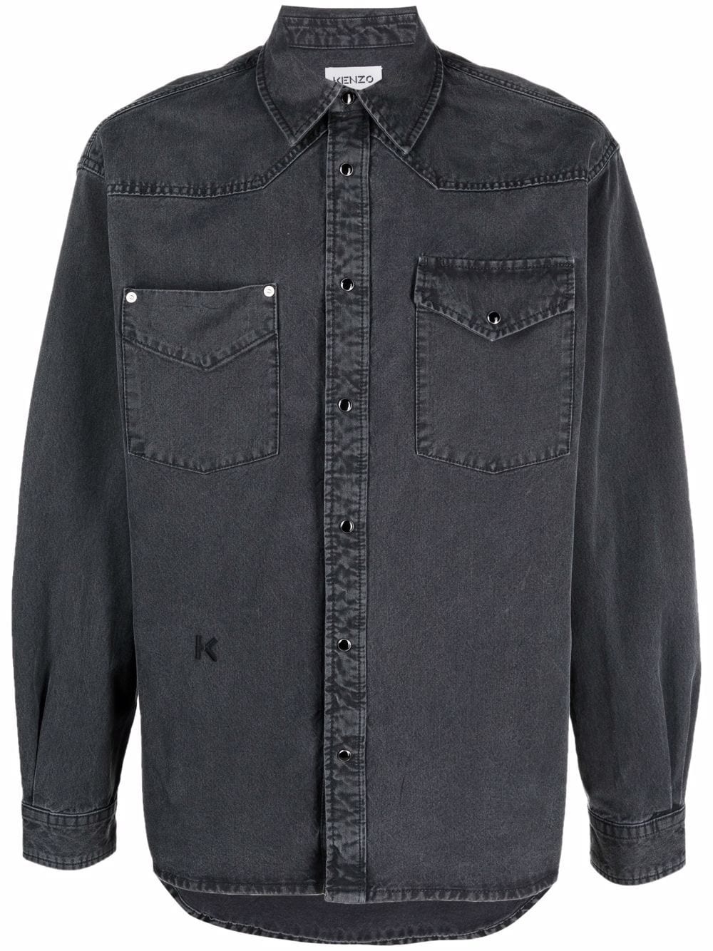 embroidered-monogram denim shirt - 1