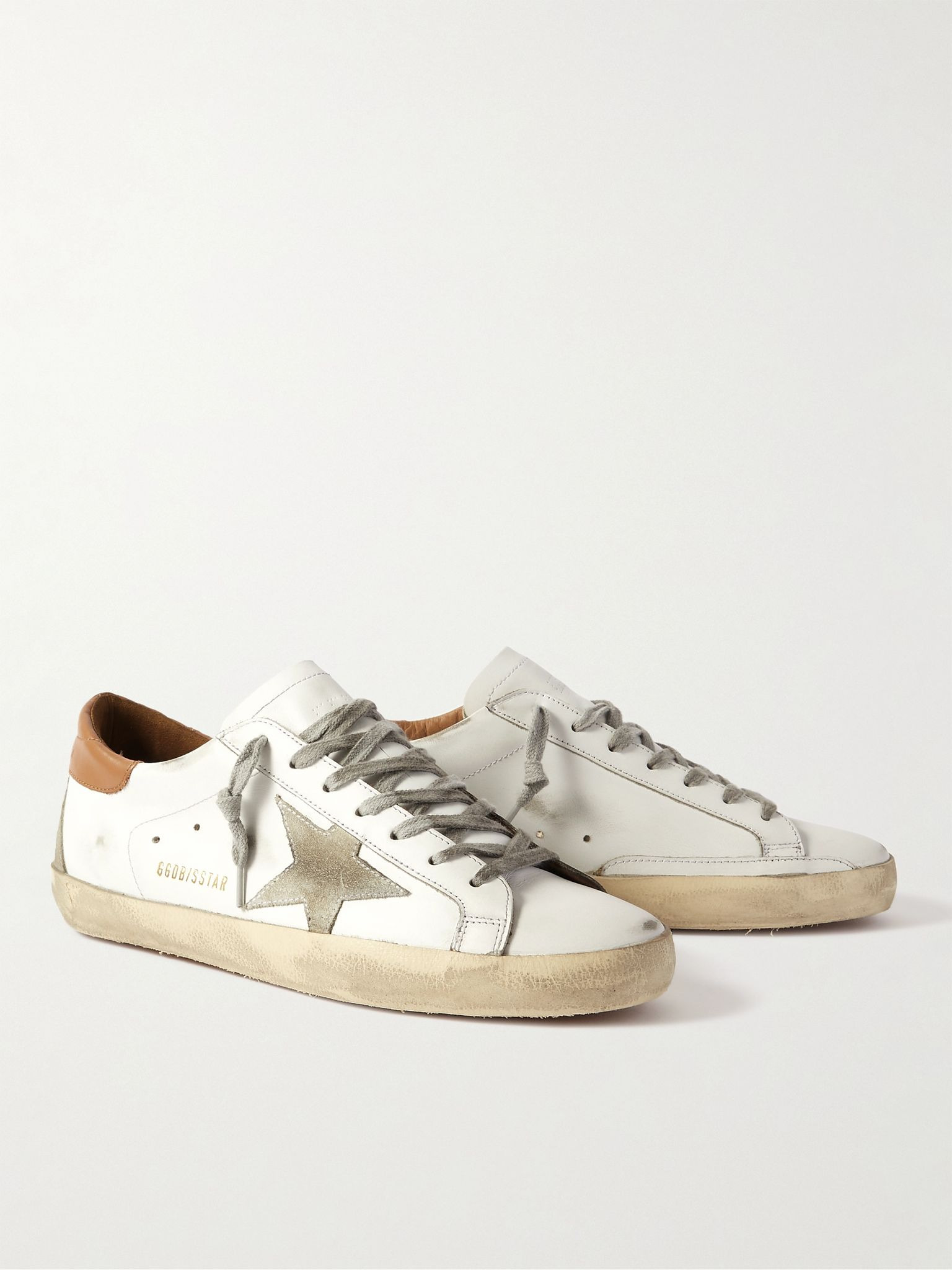 Superstar Distressed Leather and Suede Sneakers White - 4