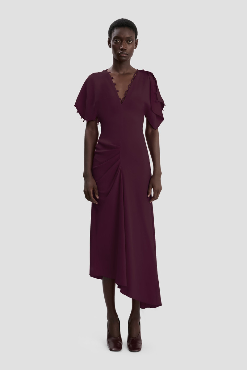 Victoria Beckham Rouleaux Detail Midi Dress In Merlot outlook